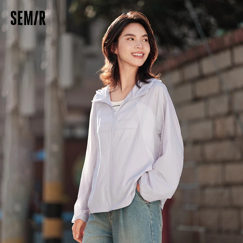 Jacket Women Splicing Mesh Hooded Jacket Loose  Summer New Texture Cooling Sunscreen Clothes Hundred