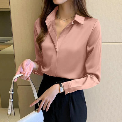 Blusas de mujer estilo primavera otoño, camisas casuales de manga larga con cuello vuelto, blusas, tops DF4846
