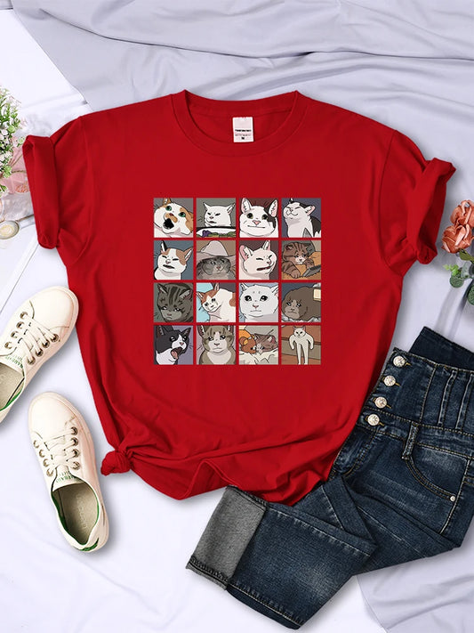 Animal Dog Cat Printing Women Tee Shirts Trendy Summer Clothing Harajuku Sport Style Tops Multicolor Casual Female T-Shirt