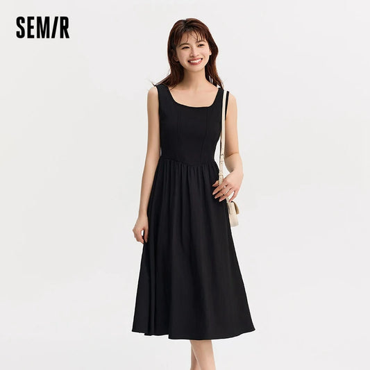 Dress Women Patchwork Texture Midi  Summer New Arrival Elegant And Slim-Fitting Vest Dress