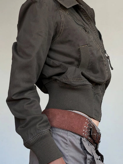 Chaquetas elegantes de manga larga con cremallera punk para mujer, ajustadas, lisas, nuevas y modernas, ropa de calle con cintura ajustada