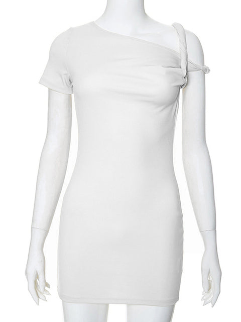 Off-Shoulder Bandage Summer Mini Dress For Women One-Shoulder Slim Fashion Elegant Patchwork Y2k Dress Female Mini Dress