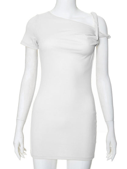 Off-Shoulder Bandage Summer Mini Dress For Women One-Shoulder Slim Fashion Elegant Patchwork Y2k Dress Female Mini Dress