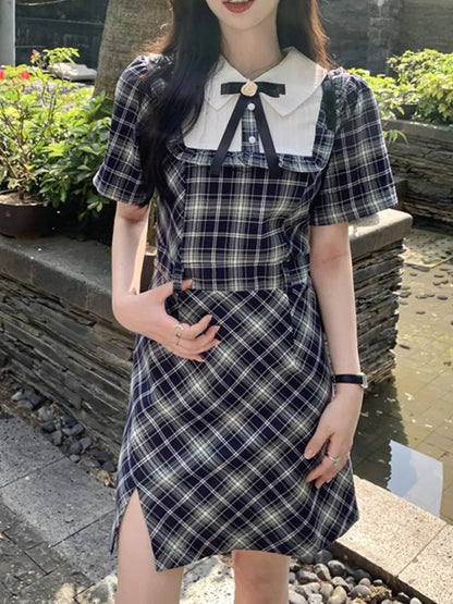 Vestido elegante a cuadros estilo preppy para mujer, ropa vintage chic ajustada para fiesta de cumpleaños, primavera y verano