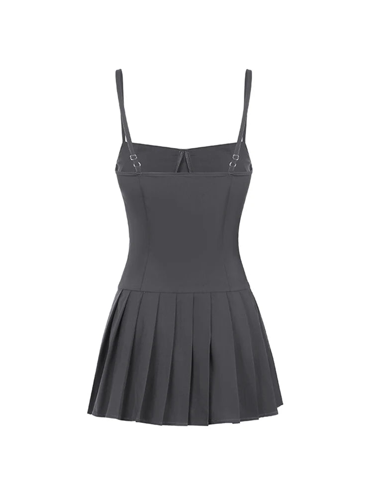 Vestidos plisados con tirantes finos, ajustados, sin mangas y acampanados para mujer, estilo dulce, ropa de verano