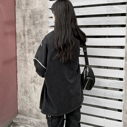 Sudadera con capucha estilo Harajuku BF, negra, estilo hip hop, para adolescentes, otoño, moderna, combinable, para uso diario, sencilla, para mujer, DF4940