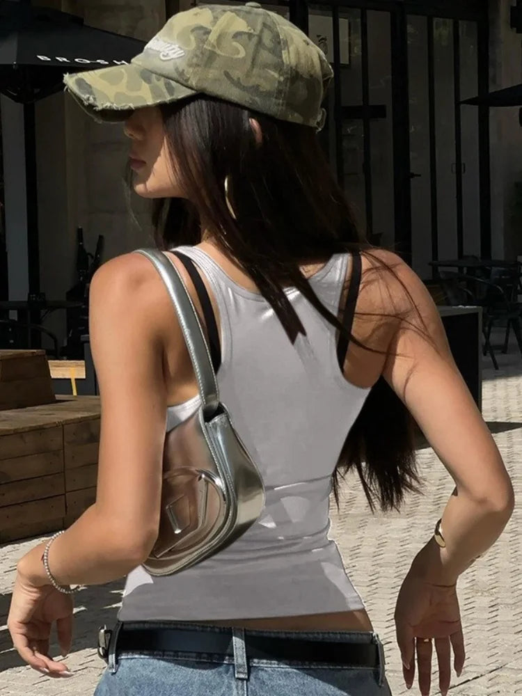 Solid Tank Top Women Edgy Clothes Y2k Accessories Sleeveless Ropa De Mujer Square Collar Camison Verano Korean Fashion Clothing