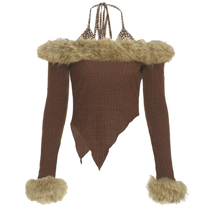 Blusas de otoño de manga larga con cuello halter falso de dos piezas para mujer, de moda, con retazos y cuello falso