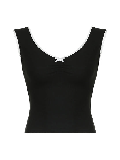 Contrast Binding Ruched V Neck Short Sleeve Y2K T Shirt Women Cute 2000s Clothes