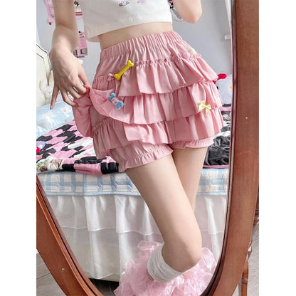 Minifalda con volantes Y2K para mujer, estilo kawaii, estilo lolita, con lazo, estilo harajuku, estilo japonés, de cintura alta, color rosa y blanco.
