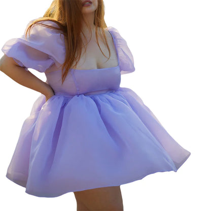 Vestidos abullonados para mujer, estilo Y2K, color sólido, escote cuadrado, mangas abullonadas, vestidos de fiesta dulces de los años 2000, ropa de calle