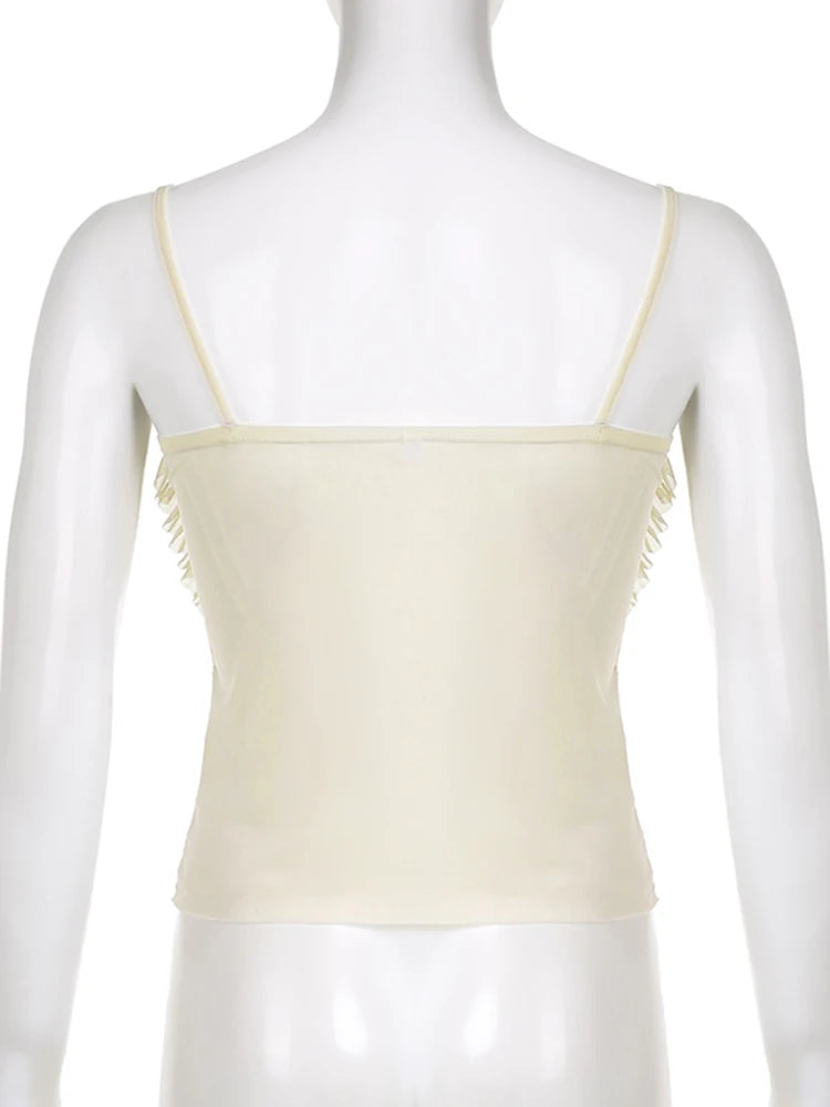 Women Split Vest Top Ruffles Patchwork Skinny Y2K Girl Camisole Summer Fashion High Street Sexy Crop Tank Tops 2000s