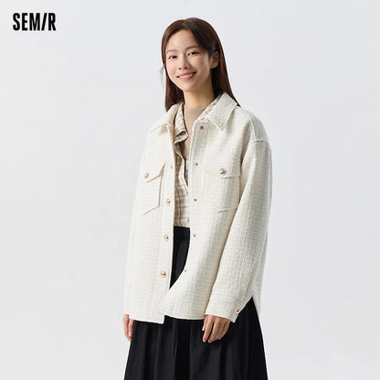 Prendas de abrigo para mujer, estilo medio largo, con abertura, nueva primavera, top de tweed de mezcla de lana