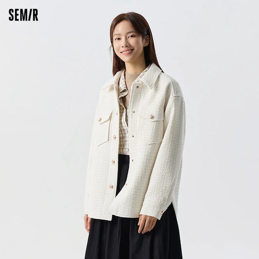 Outerwear Women Mid-long Style Slit  New Spring Wool-blended Tweed Top