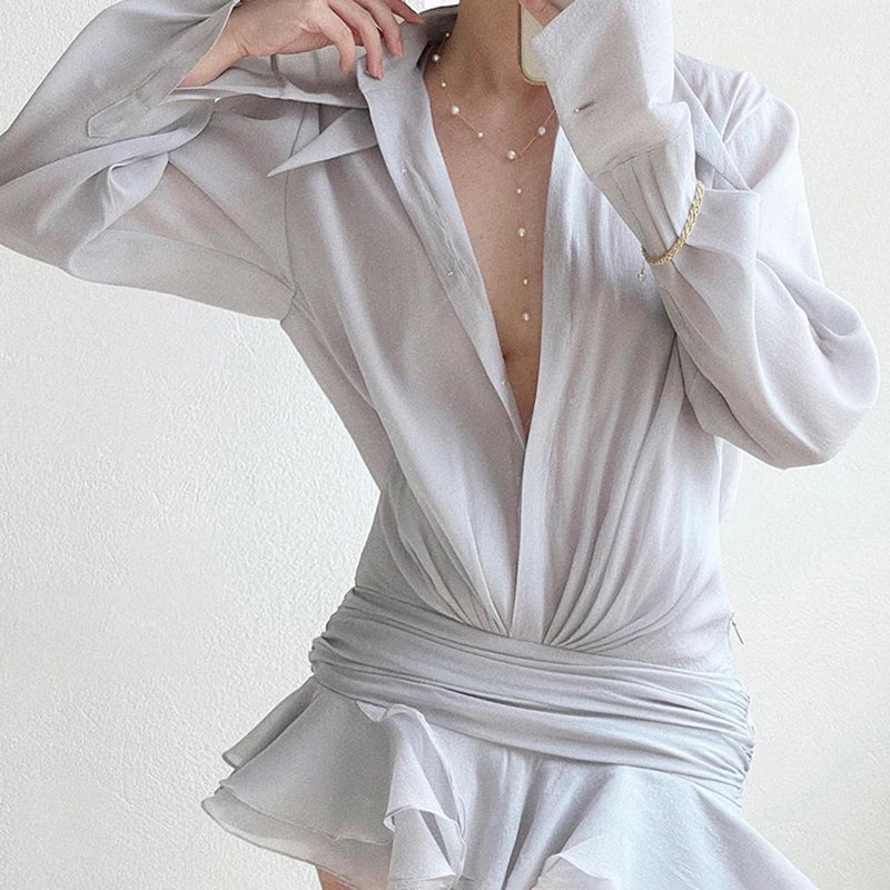 Vestido mini de gasa para mujer, con volantes, plisado, de malla transparente, holgado, de gran tamaño, para cubrirse.