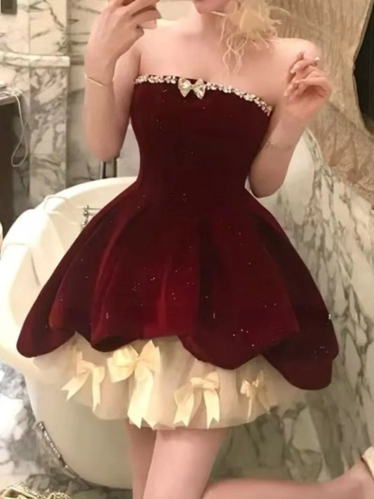 Fashion New Women Vintage Velvet Party Dress Sleeveless Elegant Mesh Patchwork Christmas Short Dress Female Clothes Vestidos