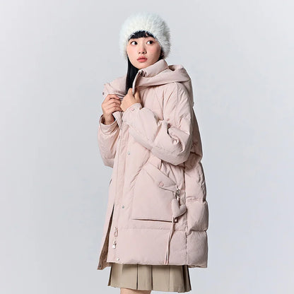 Down Jacket Women Medium Long Hooded Texture Winter Loose  New Gentle Sweet Love Thick Jacket