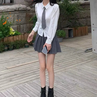 Camisa blanca de vendaje para mujer, ajustada, de manga larga, bonita, para uniforme escolar, blusa básica, cuello polo para mujer