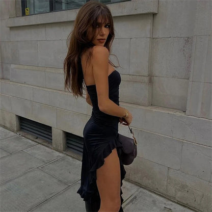 Europa y Estados Unidos estilo Y2K primavera moda tendencia mujer nueva línea hombro pecho bolso trasero delgado vestido irregular