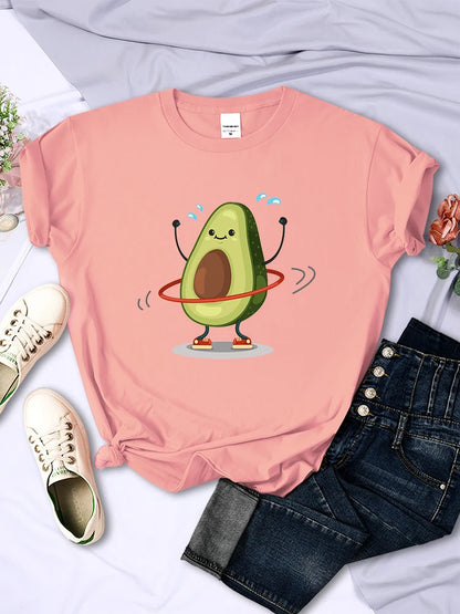 Fruit Avocado Doing Sport Womens T Shirts Hip Hop Harajuku Short Sleeve Soft Breathable Tee Clothing Summer Casual Female Tops