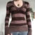 Camiseta vintage Y2K Grunge Emo de los años 00, con rayas negras y grises, cuello en V, manga larga, estilo jersey, estilo retro chic de otoño para mujer, estilo gótico.