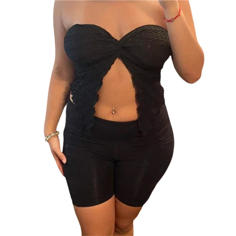 Strapless Crop Top y2k Women Twist Knot Off Shoulder Sleeveless Ruched Split Bandeau Summer 2000s Fairy Grunge Clothes
