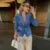Slim Cropped Denim Jacket Women Lapel Long Sleeve Double Breasted Blazer Coat Female 2025 Spring Summer High Street Outwears