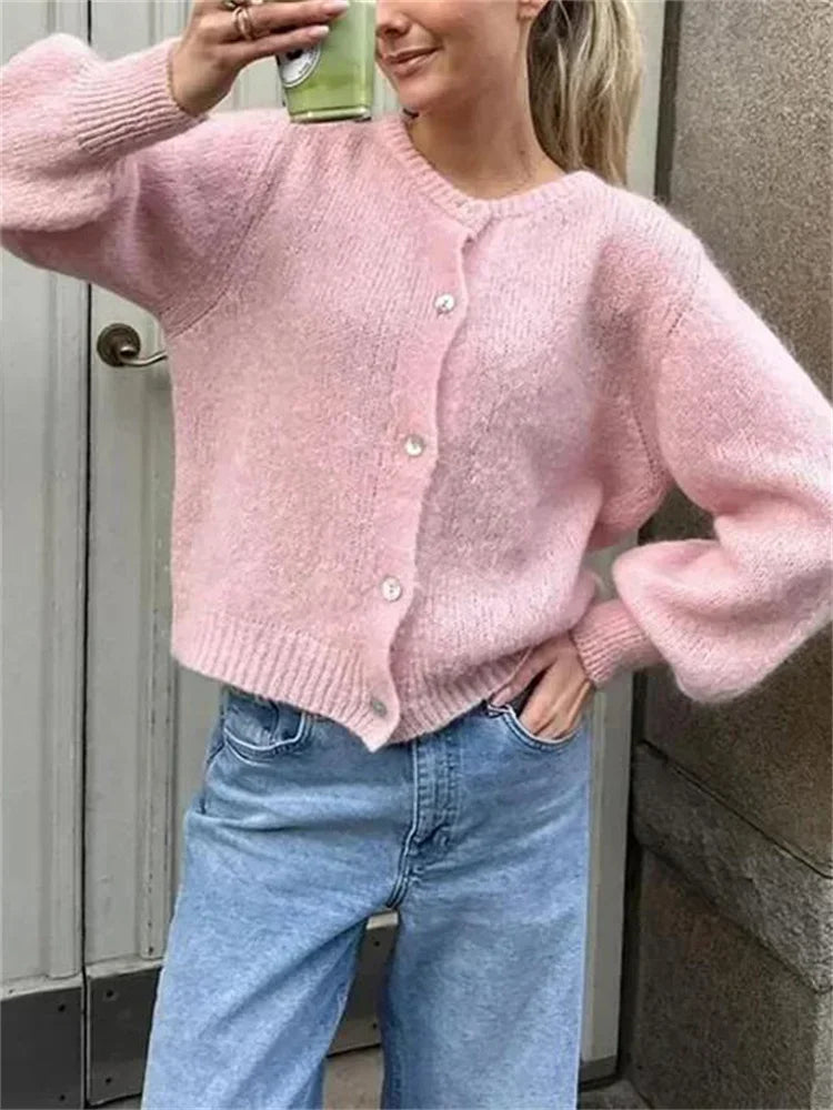 Suéter informal holgado tipo cárdigan para mujer, abrigo de manga larga, corto, liso, para otoño, prendas de punto, prendas exteriores para mujer