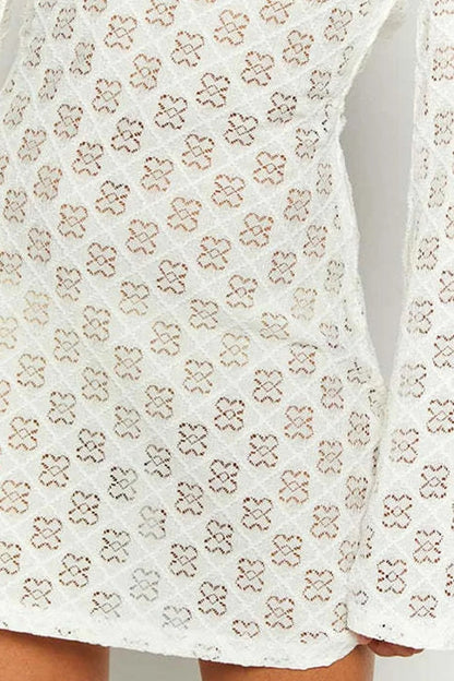 White Printed Low-cut Back  Mini Dress