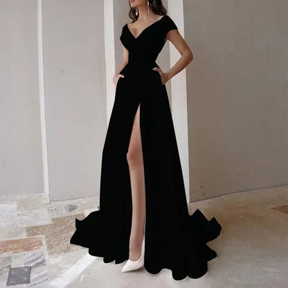 V-neck Ruffled Elegant Party Dresses 2025 Long Evening Dress High Waist Slit Sleeveless Sexy Irregular Formal Dresses for Women
