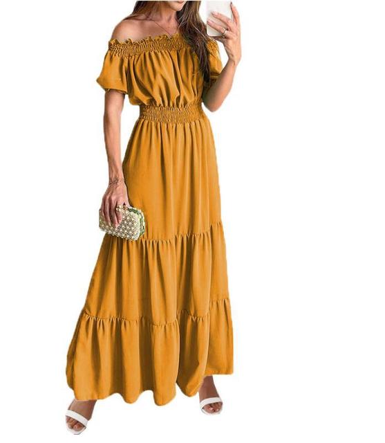 2025 Summer Vestidos Red Short Sleeve Sexy Club Party Evening Long Dress Slim Solid Color Robe Ruffles Elastic Waist Slash Neck