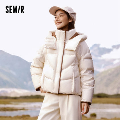 Chaqueta de plumas para mujer, suelta, con colores contrastantes, nueva chaqueta acolchada con capucha de invierno, personalidad moderna y de moda.