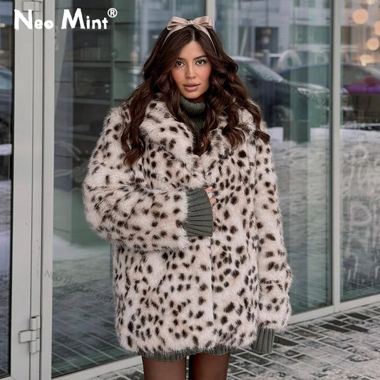 Exclusivo abrigo largo de piel de zorro y leopardo marrón para mujer, chaqueta de piel sintética de marca de lujo a la moda para invierno.