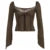 Blusa de manga larga marrón con escote en V y ribete de encaje Hotsweet, con lazo y mangas acampanadas, estilo elegante Y2k para otoño.