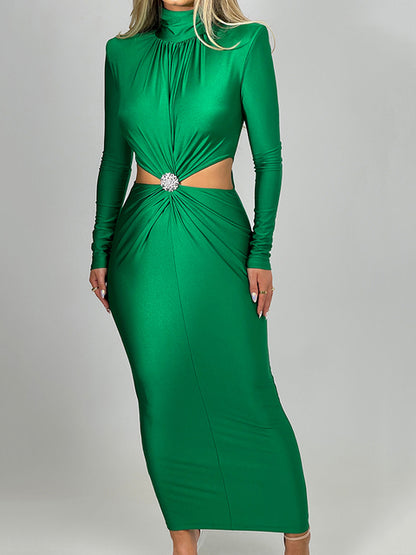 Vestido de invierno de manga larga con aberturas y diamantes para mujer, ajustado, elástico, elegante, para noche, fiesta, club, moda femenina.
