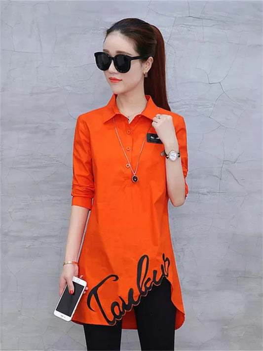 Blusa de manga larga para mujer, camisa bordada, moda de primavera, blusas salvajes para mujer, ropa de talla grande para mujer DF2435