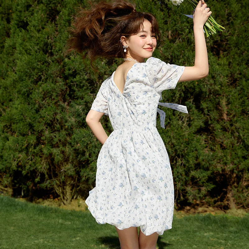 Dress Girl Bow Girl Feeling  Summer New Love Fragmented Flower Bud Dress