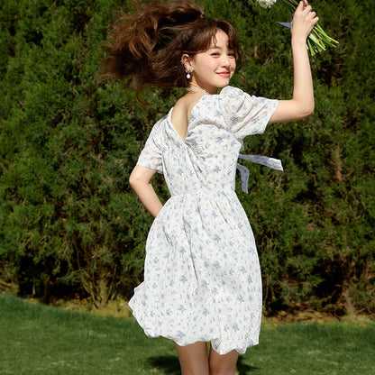 Dress Girl Bow Girl Feeling  Summer New Love Fragmented Flower Bud Dress