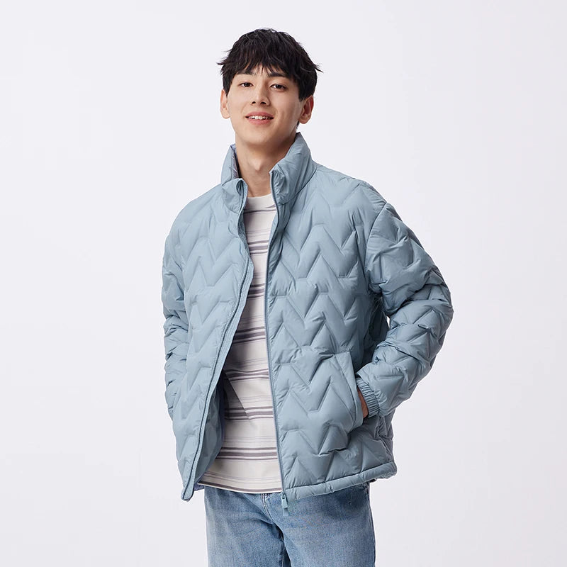 Chaqueta de plumón para hombre, impermeable, cálida, de cuello, para uso diario, nueva, de invierno, versátil, de color sencillo.