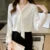 Blusas de primavera y verano para mujer, informales, de manga larga, con cuello de lazo, color blanco, DF4989