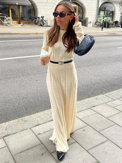 Fashion Loose High Waist Long Dress Female Long Sleeve Solid Pullover Dress Streetwear Knitwear Winter Women Maxi Dress