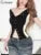Panelled Classic T-shirts Women Summer New Concise Buttons Short Sleeve V-neck Skinny Tees Female Wild Basic Street Tops