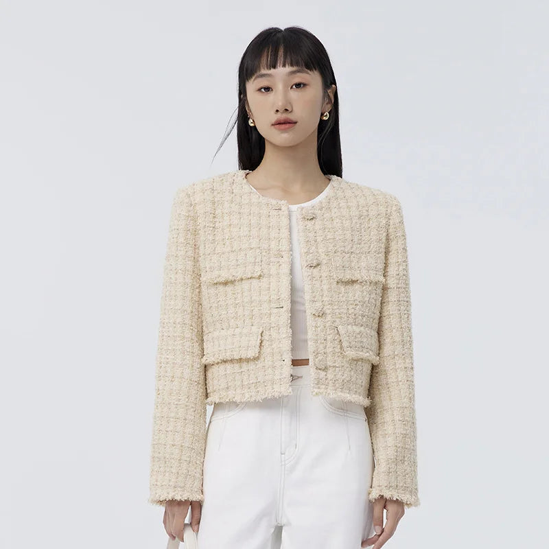 Abrigo de mujer primavera nuevo abrigo corto con borde de pelo elegante y cálido