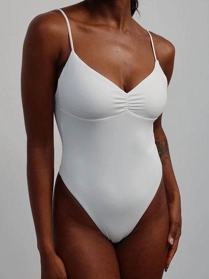 Bodys ajustados y sexys con tirantes finos y espalda descubierta para mujer, sin mangas, fruncidos, con cuello en V, camisola, bodys rave Baddie