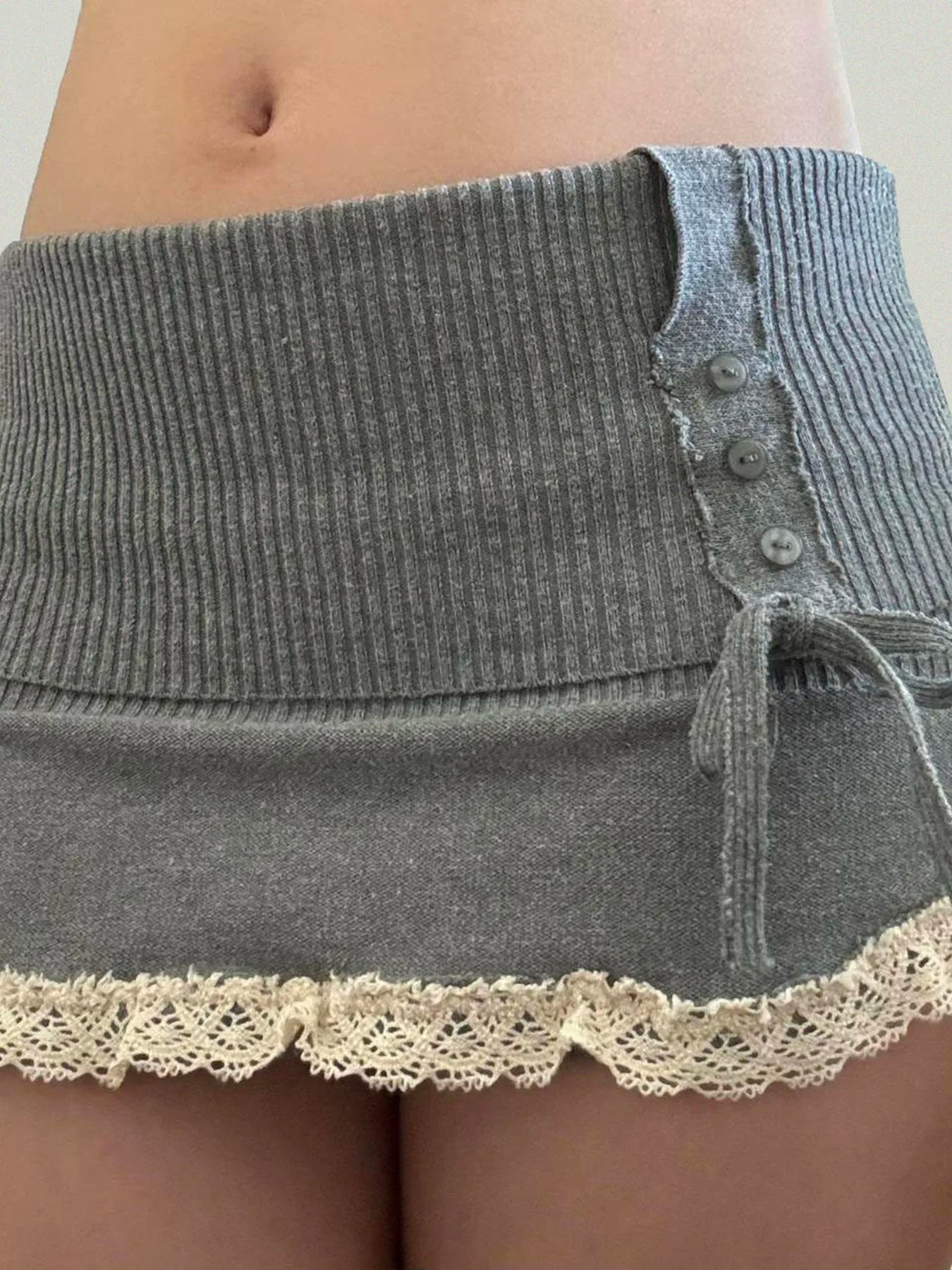 Simple Casual Solid Lace Trim Bow Women¡¯s Mini Short Knitted Fashion All-Match Sweet Cute Short