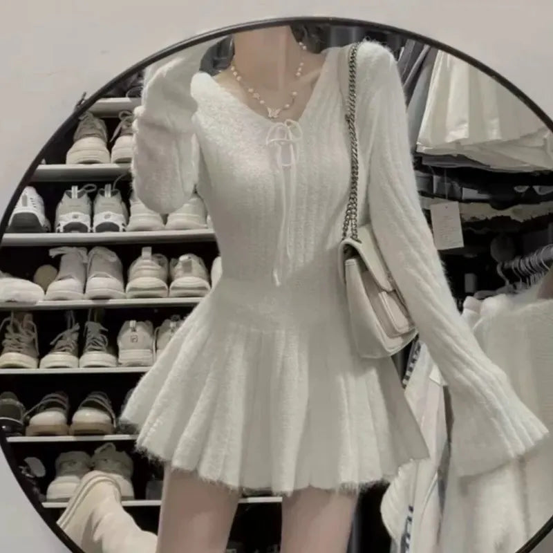 Vestidos de punto elegantes y sexis de otoño e invierno para mujer, vestido tipo suéter ajustado Y2K Harajuku, nuevo minivestido de fiesta coreano chic
