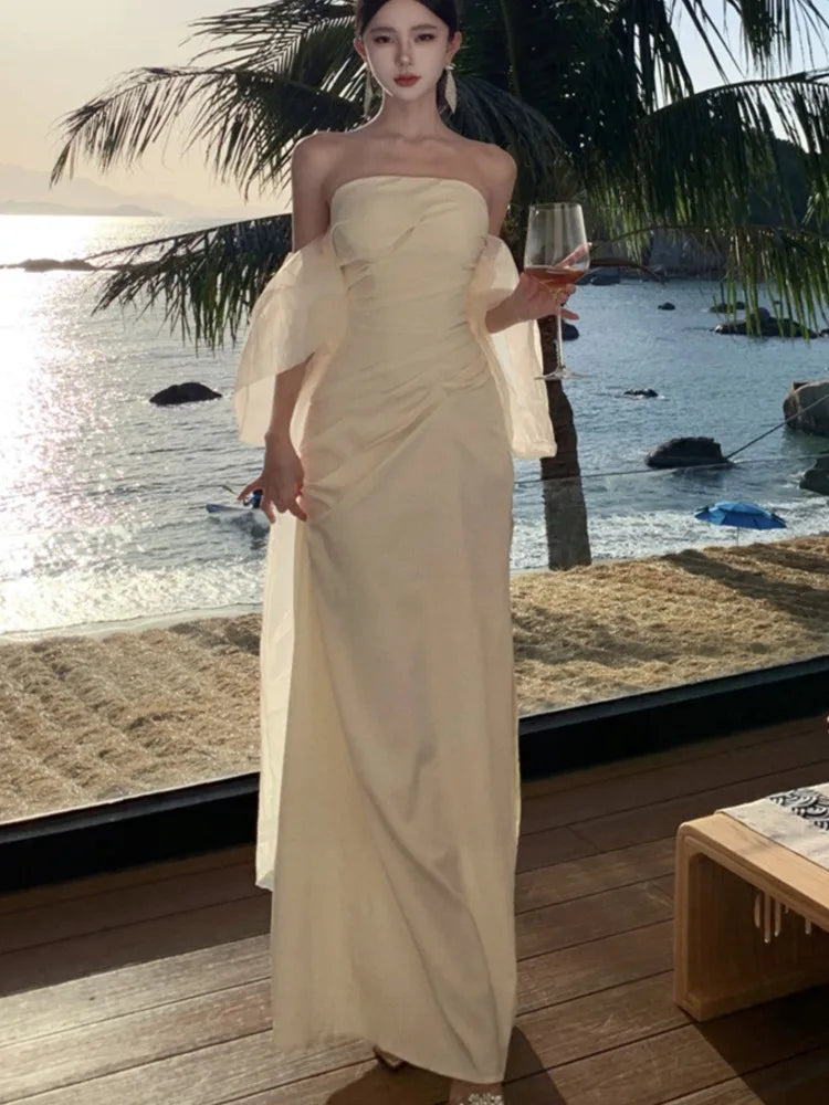 Elegantes vestidos largos de boda para mujer, sin tirantes, ceñidos, de sirena, para fiesta de noche, ajustados, para graduación, moda coreana, Vestido para mujer