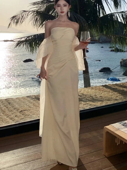 Elegantes vestidos largos de boda para mujer, sin tirantes, ceñidos, de sirena, para fiesta de noche, ajustados, para graduación, moda coreana, Vestido para mujer