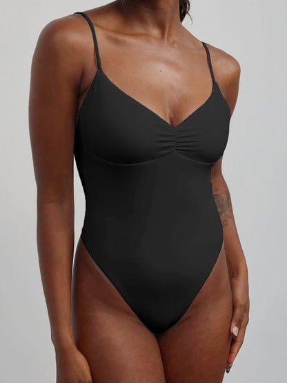 Bodys ajustados y sexys con tirantes finos y espalda descubierta para mujer, sin mangas, fruncidos, con cuello en V, camisola, bodys rave Baddie