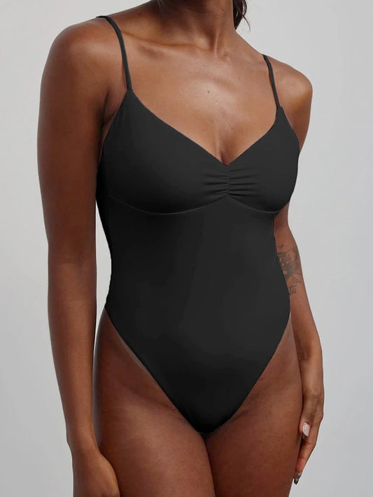 Bodys ajustados y sexys con tirantes finos y espalda descubierta para mujer, sin mangas, fruncidos, con cuello en V, camisola, bodys rave Baddie